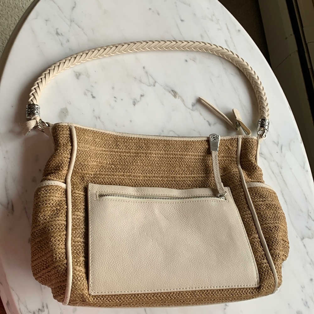 Brighston straw weave shoulder bag. Leather trim.